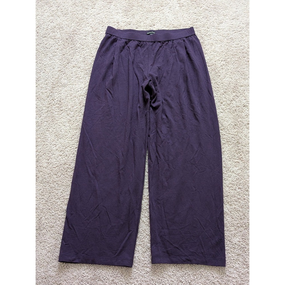 Eileen Fisher Relaxed Wide-Leg Knit Pants in Plum